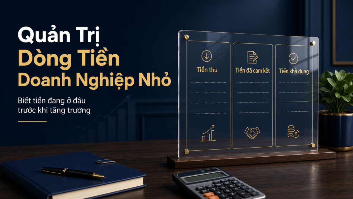 Bảng quản trị dòng tiền doanh nghiệp nhỏ với tiền nhận, tiền cam kết và tiền có thể sử dụng