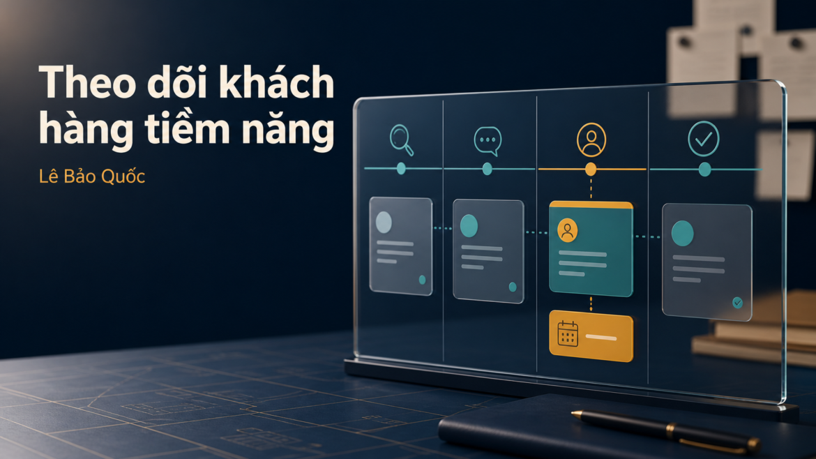 Minh họa theo dõi khách hàng tiềm năng qua các giai đoạn bán hàng và bước tiếp theo